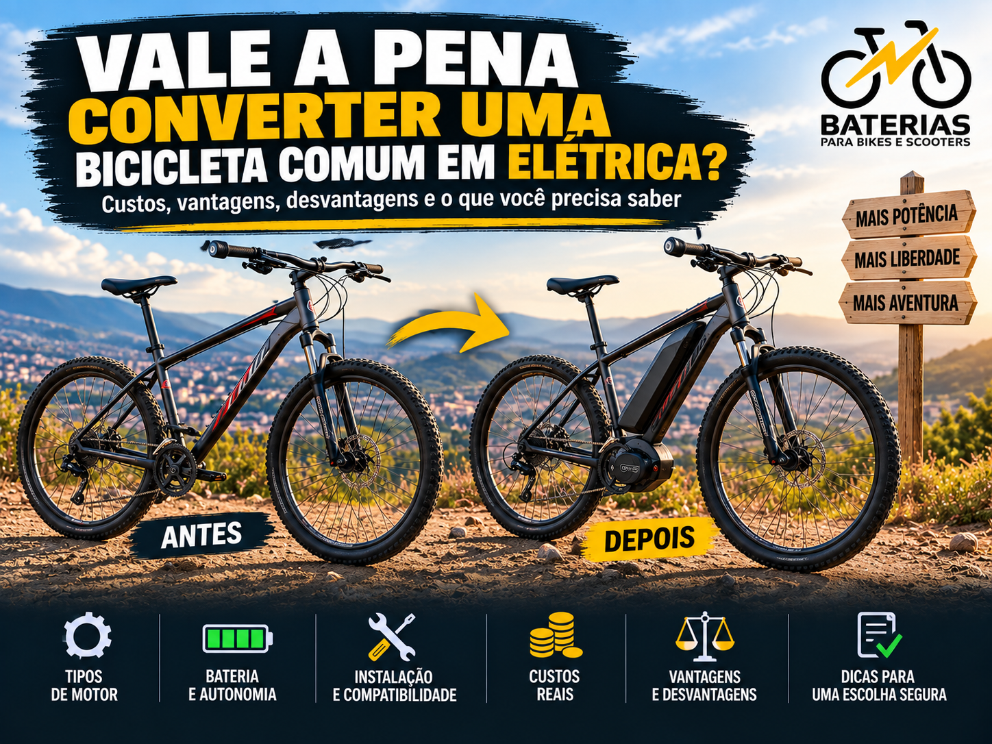 Kit de conversão para bicicleta elétrica com motor de cubo e mid-drive